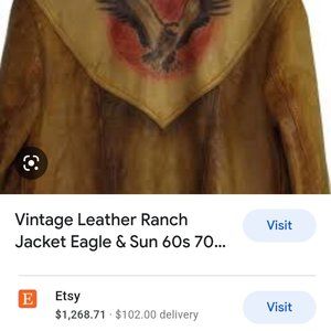 60s/70s vintage red sun and eagle "leather ranch" genuine leather coat